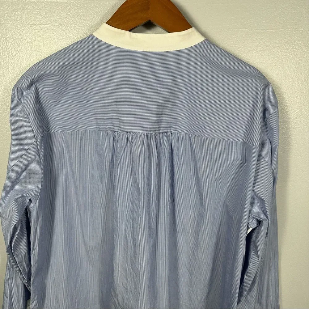 Lafayette 148 Blue White Pinstripe Chambray Colorblock Tunic Blouse Size Medium - Picture 11 of 15